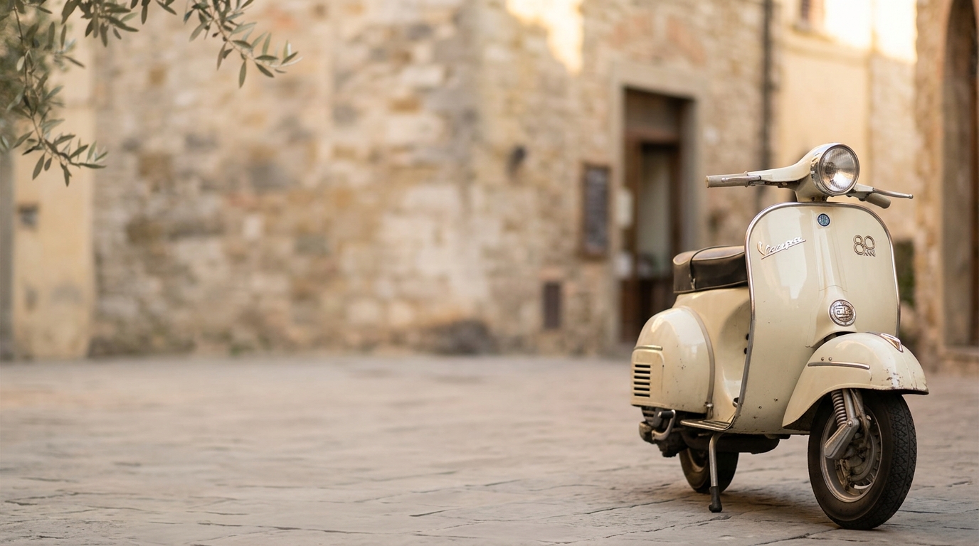 Erstelle mir ein Hintergrundbild für eine Landingpage zum Thema 80 Jahre Vespa.